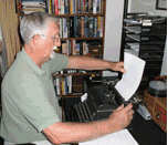 Author - Keith Donaldson at his typewriter.